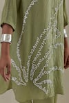 Shop_One Not Two_Green Shirt Kurta Crushed Silk Hand Embroidered Flower Collared With Pant _Online_at_Aza_Fashions