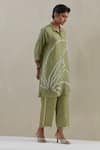 Buy_One Not Two_Green Shirt Kurta Crushed Silk Hand Embroidered Flower Collared With Pant 