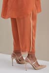 One Not Two_Orange Shirt Kurta Crushed Silk Hand Embroidered Flower Collared And Pant Set _Online_at_Aza_Fashions