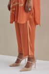 Buy_One Not Two_Orange Shirt Kurta Crushed Silk Hand Embroidered Flower Collared And Pant Set _Online_at_Aza_Fashions