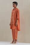 One Not Two_Orange Shirt Kurta Crushed Silk Hand Embroidered Flower Collared And Pant Set _at_Aza_Fashions