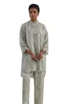 One Not Two_Green Shirt Kurta Crushed Silk Embroidered Sequins Floral Print With Pant _at_Aza_Fashions