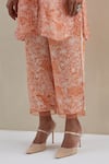 One Not Two_Orange Shirt Kurta Crushed Silk Embroidered Sequins Floral Print And Pant Set _Online_at_Aza_Fashions