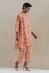 Shop_One Not Two_Orange Shirt Kurta Crushed Silk Embroidered Sequins Floral Print And Pant Set _Online_at_Aza_Fashions