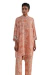 Buy_One Not Two_Orange Shirt Kurta Crushed Silk Embroidered Sequins Floral Print And Pant Set 