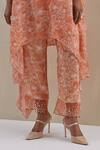 Buy_One Not Two_Orange Kaftan Crushed Silk Hand Embroidered Sequins Notched Bead And Pant Set _Online_at_Aza_Fashions