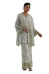 One Not Two_Green Kurta Crushed Silk Hand Embroidered Floral Printed With Bell Bottom Pant _at_Aza_Fashions