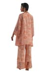 One Not Two_Orange Kurta Crushed Silk Hand Embroidered Floral V-neck With Bell Bottom Pant _Online_at_Aza_Fashions