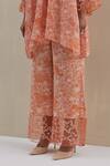 Buy_One Not Two_Orange Kurta Crushed Silk Hand Embroidered Floral V-neck With Bell Bottom Pant _Online_at_Aza_Fashions