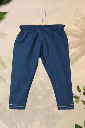 Shop_Cute Couture_Blue Cotton Lace Elephant Print Asymmetric Top With Pant _Online