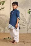 Cute Couture_Blue Cotton Printed Elephant Teal Kurta Set _Online_at_Aza_Fashions