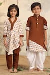 Cute Couture_Cream Cotton Printed Elephant Asymmetric Kurta And Pant Set _Online