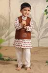 Buy_Cute Couture_Brown Cotton Embroidery Elephant Print Kurta Set With Jacket _at_Aza_Fashions