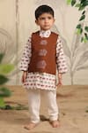 Buy_Cute Couture_Brown Cotton Embroidery Elephant Print Kurta Set With Jacket _Online_at_Aza_Fashions