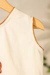 Cute Couture_Beige Cotton Printed Elephant Embroidered Top And Skirt Set _Online_at_Aza_Fashions
