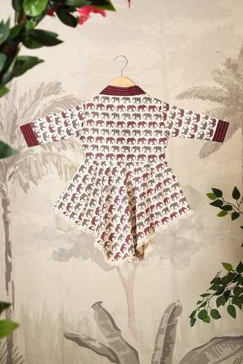 Buy_Cute Couture_Wine Cotton Asymmetric Elephant Print Top With Pant 