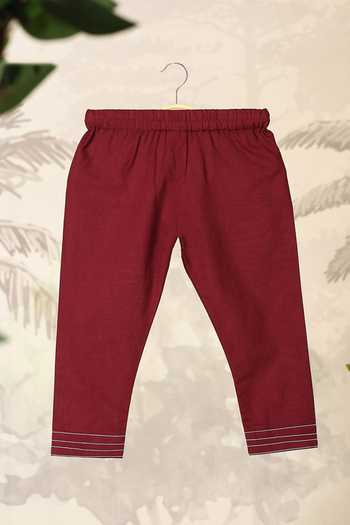 Shop_Cute Couture_Wine Cotton Asymmetric Elephant Print Top With Pant 