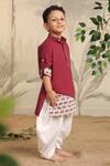 Cute Couture_Wine Cotton Printed Elephant Side Panelled Kurta And Pant Set _Online_at_Aza_Fashions