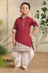 Shop_Cute Couture_Wine Cotton Printed Elephant Side Panelled Kurta And Pant Set _at_Aza_Fashions