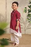 Shop_Cute Couture_Wine Cotton Printed Elephant Side Panelled Kurta And Pant Set _Online_at_Aza_Fashions