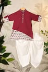 Cute Couture_Wine Cotton Printed Elephant Side Panelled Kurta And Pant Set _at_Aza_Fashions