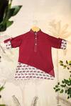Shop_Cute Couture_Wine Cotton Printed Elephant Side Panelled Kurta And Pant Set 