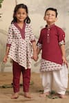 Buy_Cute Couture_Wine Cotton Printed Elephant Side Panelled Kurta And Pant Set _Online