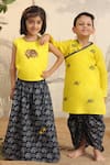 Shop_CUTE COUTURE_Yellow Cotton Hand Embroidered Thread Kurta With Dhoti Pant _Online