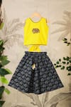 Cute Couture_Yellow Cotton Printed Elephant Motif Skirt With Top _Online