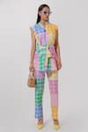 Buy_Pop Sugar_Multi Color 100% Cotton Printed Checks Closed Round Vibrant Top With Pant _at_Aza_Fashions