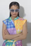 Shop_Pop Sugar_Multi Color 100% Cotton Printed Checks Closed Round Vibrant Top With Pant _Online_at_Aza_Fashions