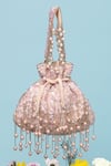 Buy_EENA_Rose Gold Pearl Crystal And Tasseled Potli Bag _at_Aza_Fashions