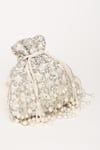 EENA_Silver Pearl Tasseled Crystal Embellished Potli Bag _at_Aza_Fashions