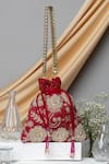 Buy_EENA_Red Pearl Velvet Floral Embroidered Potli Bag _at_Aza_Fashions