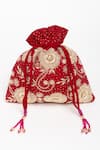 Shop_EENA_Red Pearl Velvet Floral Embroidered Potli Bag _at_Aza_Fashions