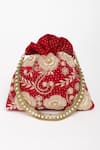 EENA_Red Pearl Velvet Floral Embroidered Potli Bag _Online_at_Aza_Fashions