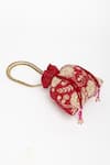 EENA_Red Pearl Velvet Floral Embroidered Potli Bag _at_Aza_Fashions