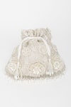 Shop_EENA_White Sequin Nitara Floral Embroidered Potli Bag _at_Aza_Fashions