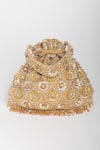 EENA_Gold Tassels Oishi Velvet Floral Motif Work Potli Bag _Online_at_Aza_Fashions