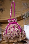 Buy_EENA_Magenta Tassels Oishi Velvet Floral Work Potli Bag _at_Aza_Fashions