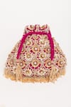 Shop_EENA_Purple Tassels Oishi Floral Motif Work Potli Bag _at_Aza_Fashions