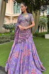 Buy_Mahima Mahajan_Purple Organza Printed Floral Scoop And Embroidered Lehenga Set _at_Aza_Fashions