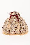 Shop_EENA_Red Tassels Oishi Floral Embroidered Potli Bag _at_Aza_Fashions