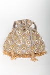 Shop_EENA_Silver Tassels Oishi Velvet Floral Motif Work Potli Bag _at_Aza_Fashions