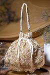 Buy_EENA_White Tassels Oishi Velvet Embroidered Potli Bag _at_Aza_Fashions