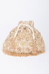 Shop_EENA_White Tassels Oishi Velvet Embroidered Potli Bag _at_Aza_Fashions