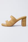 Shop_HOUSE OF PRISCA_Beige Textured Canopy Abstract Strap Heels _at_Aza_Fashions