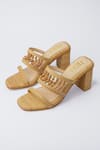 Buy_House of Prisca_Beige Textured Dune Hand Beaded Heels _at_Aza_Fashions