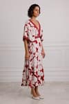 Pallavi Kandoi_Maroon 100% Viscose Rayon Print Floral V-neck Kaftan _Online_at_Aza_Fashions