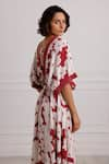 Buy_Pallavi Kandoi_Maroon 100% Viscose Rayon Print Floral V-neck Kaftan _Online_at_Aza_Fashions